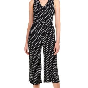 MICHAEL KORS Womens Black Dots Sleeveless V Neck Cropped Jumpsuit  Sz 10 NWOT